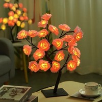 Lámpara de Mesa con Luces LED en Forma de Rosas, Cadena de Luces Nocturnas USB para Niñas, Amantes, Fiestas, Camping, Decoración de Verano
