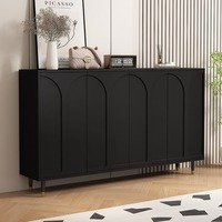 Meuble à chaussures de luxe noir à motif arqué d'inspiration française, console d'entrée de luxe légère avec rangement mural intégré