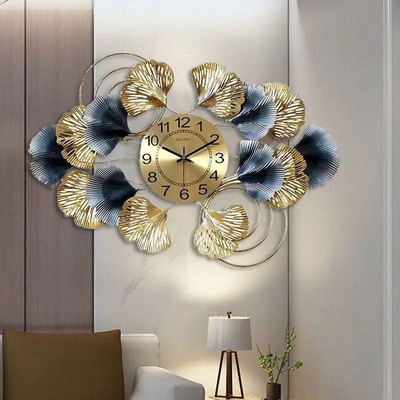 75x52cm Flower Spring Metal Wall Art Clock for Home Decor
