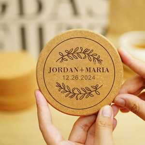 Personalized Cork <b>Coasters</b>, Custom Engraved Rustic <b>Drink</b> <b>Coasters</b>, Wedding Favors, Housewarming Gift, Reception Table Decor - Product Image 3