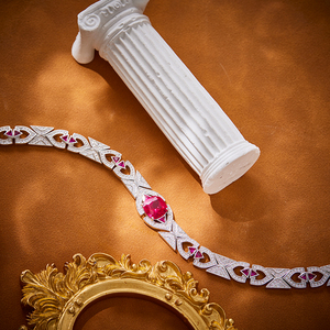 Ensemble collier et boucles d'oreilles en zircon et rubis en forme d'éventail en laiton, élégant, pour mariage, <span class=keywords><strong>chocolat</strong></span>, bijoux pour femmes, vente en gros - Product Image 4