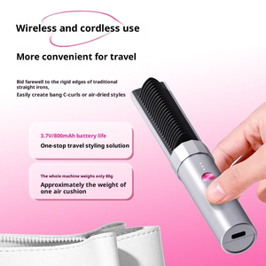 NEW <b>Mini</b> Size Electric Hair Comb Battery Powered Rechargeable Cordless OEM Travel Metal Handle PTC Heating Hair <b>Straighteners</b> - Product Image 3