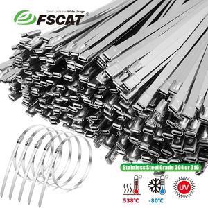 روابط كابلات من الفولاذ المقاوم للصدأ 201/304/316 ذاتية القفل للاستخدام الشاق، عبوة 100 قطعة، روابط معدنية للأنابيب الصناعية والكابلات الخارجية - Product Image 1