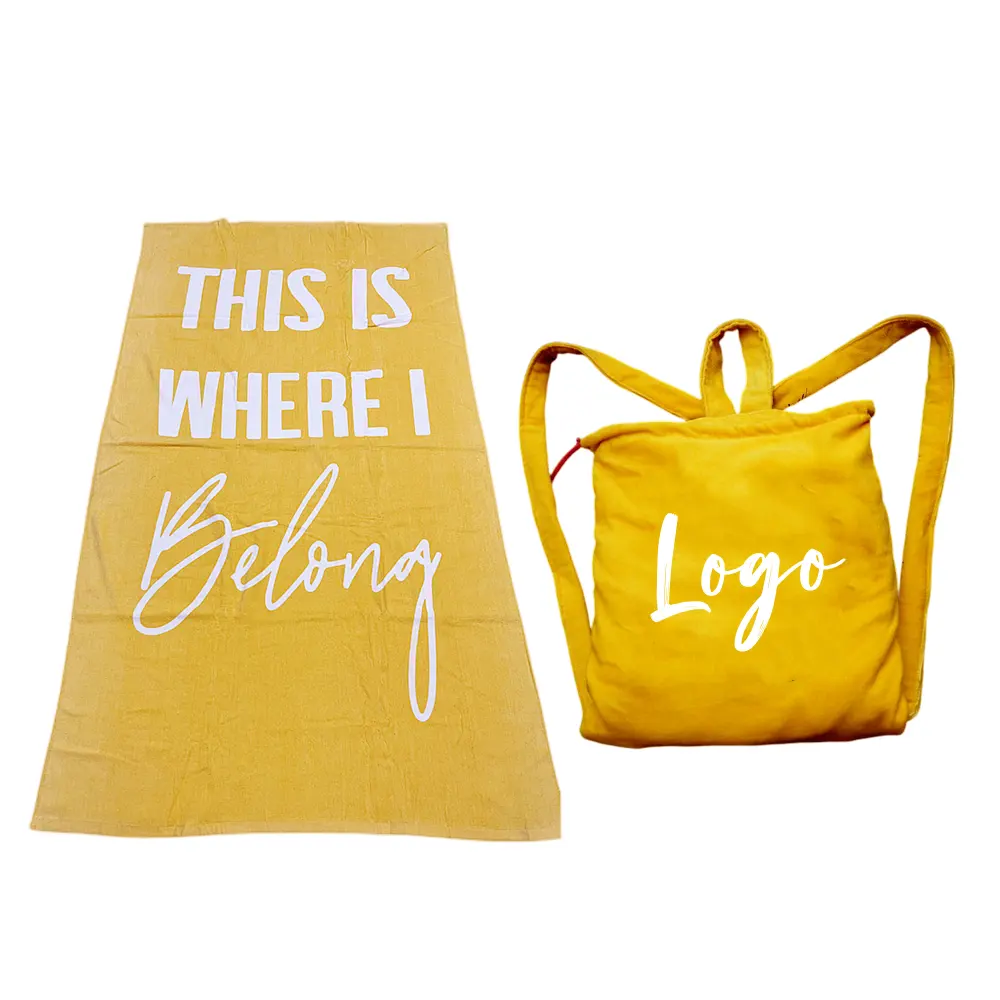 100%Cotton Beach Towel Bag Custom Logo Printed Terry Absorbent Sand Free Reactive Printing Over sized Large Beach Towels