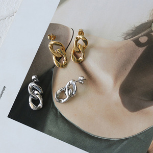 Double <b>Ring</b> <b>Thick</b> Chain Geometric Earrings 18K Gold Plated 316L Stainless Steel Fashion Minimalist Jewelry - Product Image 4