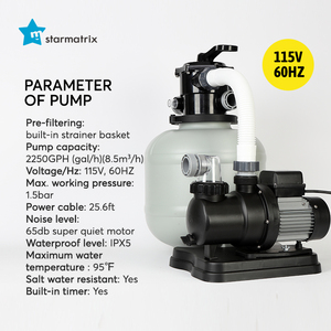 Starmatrix Cao Cấp 400 Cát Lọc 1/2HP Bơm & 7-Cách Van Hẹn Giờ 5.3gal Bể Polypropylene Cho Trên Mặt Đất Hồ Bơi - Product Image 3