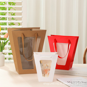 Bolsa de Regalo Ecológica, Resistente y Elegante, de Cartón Blanco con Ventana Transparente, para Flores Frescas, Snacks, Cumpleaños, Qixi - Product Image 2