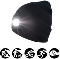 Marchio Del Ricamo personalizzato USB Ricaricabile HA CONDOTTO LA luce Testa di Inverno lavorato a maglia Risvolto Beanie cappello Tuque con la testa della lampada della torcia di Testo