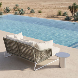 Chaise longue de luxe en aluminium tressée à double corde pour l'extérieur, avec coussin épais, idéale pour piscine et complexe hôtelier - Product Image 3