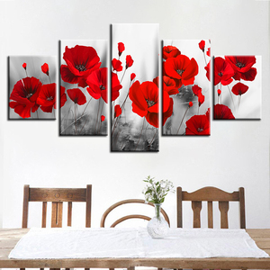 Conjunto de 5 piezas de <span class=keywords><strong>amapolas</strong></span> románticas, flores rojas, lienzo Modular, imagen artística, Impresión de pared, pinturas florales simples para sala de estar - Product Image 5