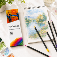 FLOWood – crayons de couleur solubles dans l'eau, 12 couleurs, ensemble de crayons d'art professionnels pour l'esquisse, le mélange et la peinture