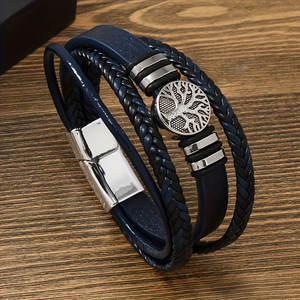 Anti Tarnished 316L Stainless Steel Fashion <b>Men</b>’s Gold <b>Bracelet</b> & Bangle Tree of Life <b>Leather</b> Magnetic Wrap <b>Bracelet</b> For <b>Men</b> - Product Image 5