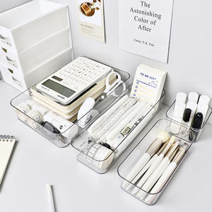 Caja organizadora de maquillaje de plástico transparente con divisores para almacenamiento en el escritorio, soporte para brochas cosméticas y lápices labiales, forma rectangular, sin tapa - Product Image 5