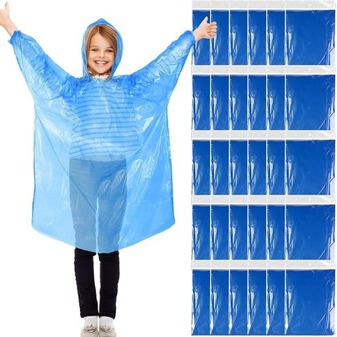 Kids Simple Waterproof Disposable Single-person Plastic Rain Ponchos Bulk Traveling Camping Hiking Emergency Outdoor