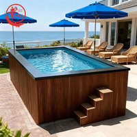 Grande piscine hors sol en fibre de verre de 20 pieds ou 40 pieds avec conteneur d'expédition, en WPC, en bois, en verre acrylique, avec terrasse, pour jardin et extérieur