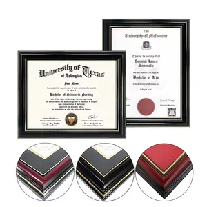 Mondon Eco-friendly 8x10 A4 8.5X11 11X14 Black Wood Diploma Frame Certificate Frame With Double Gold Edge