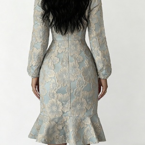 ชุดเดรสพิมพ์ลายใหม่สำหรับผู้หญิง แขนยาว ชายกระโปรงทรงหางปลา คอกลม ทรงสวยหรู แฟชั่น - Product Image 4