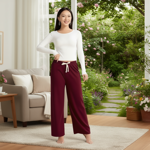 Pantaloni Larghi da Donna MsM in Maglia a Vita Alta con Coulisse, Vestibilità Ampia, Tinta Unita, Casual, Lunghezza Intera, per Autunno - Product Image 2