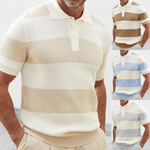 Polo a Rayas para Hombre, Manga Corta, Tejido de Punto, Cuello con Bloques de Color, para Uso Casual, Tallas M, L, XL, XXL, XXXL - Product Image 1