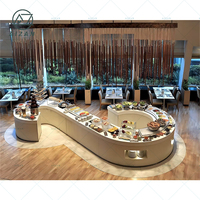 Stations de buffet en forme de S de conception moderne lumière LED décoration induction affichage des aliments plus chaud restaurant bar comptoir de buffet