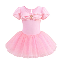 Robe tutu de ballet pour filles, manches courtes bouffantes, nœud en satin, strass, tulle scintillant, costume de danse princesse, justaucorps
