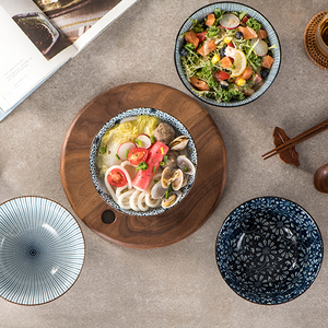 Conjunto de tigela de ramen de cerâmica com padrão de flores, tigela redonda coreana japonesa para arroz, novidade em 2024