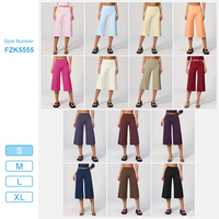 FZK5555 Pantalon de yoga capri pour femme, taille haute, séchage rapide, mi-long, respirant, écologique, ample, athleisure, été
