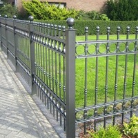 Valla de Jardín Moderna de Hierro Forjado con Recubrimiento de Polvo de Zinc, Valla de Seguridad Negra con Parte Superior Plana Ornamental de 7 pies