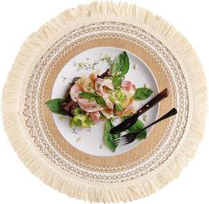Napperon en toile de jute naturelle bohème 15 "napperons ronds en jute à bord frangé pour table à manger décorative - Product Image 3