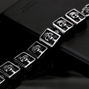 Acero inoxidable de los hombres cráneo Biker joyería Hip-hop Punk forma cuadrada esqueleto cráneo patrón hombres fundido pulsera - Product Image 3