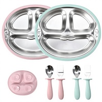 Assiette creuse transfrontalière pour enfants, compartimentée, incassable, pour la maternelle, motif singe de dessin animé