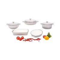 Lot de 5 ustensiles de cuisson professionnels en fonte émaillée robuste : Poêle à fruits de mer 30 cm, Poêle à frire 26 cm, Plat à rôtir 33 cm, Marmite à soupe 21 cm et 26 cm