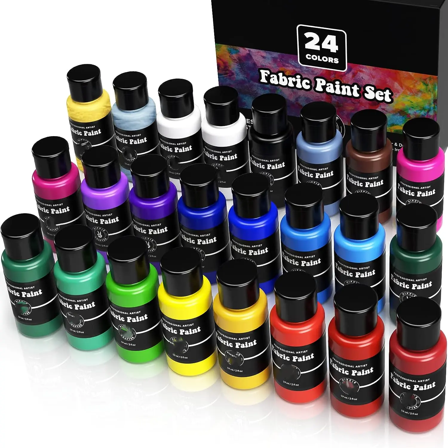 24 couleurs 2oz /60ml coussins de rembourrage extérieur décoration de chaussures moyen métallique permanent pour vêtements tissu kit de peinture acrylique