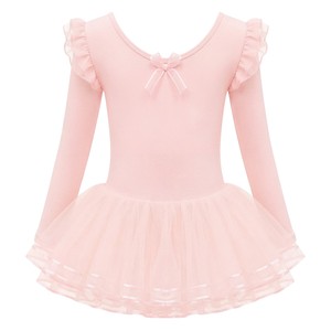 Justaucorps de ballet à manches longues pour filles, robe de danse tutu avec volants et nœuds, tenue d'entraînement pour spectacle sur scène - Product Image 2