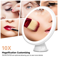 Miroir de maquillage LED pour douche, à ventouse, anti-buée, grossissement 10X, 3 couleurs réglables, commande tactile, rechargeable, miroir mural