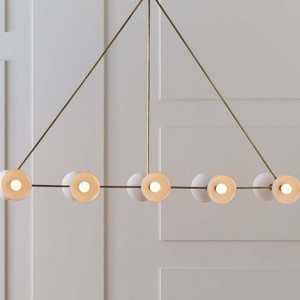 Lámpara colgante larga dorada E27 LED de altura ajustable para sala de estar, comedor, estudio - Product Image 1