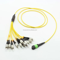 Patchcord Fanout MPO untuk Pusat Data Jaringan FTTH, SM MM OS2 12C SC LC, Splitter Mpo/mtp Plc, Jaket LSZH, Kehilangan Maksimum 0.35dB, Serat Optik