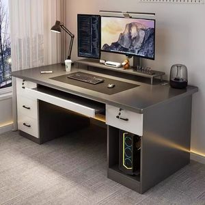 Ensemble bureau et chaise de style minimaliste moderne avec étagère, poste de travail pour salle à manger, bureau d'ordinateur avec tiroirs, chambre à coucher - Product Image 1