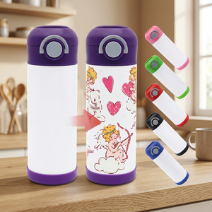 USA stock Stainless Steel Vacuum Tumbler 12oz Cartoon Cup With Lid For Travel Kids Insulated Flask Purple White Design - Product Image 3