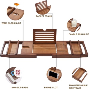 Plateau <span class=keywords><strong>de</strong></span> bain extensible réglable en bois <span class=keywords><strong>de</strong></span> teck pour salle <span class=keywords><strong>de</strong></span> bain - Product Image 3
