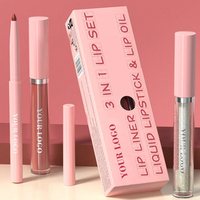 Ensemble de maquillage pour les lèvres 3 en 1 personnalisé avec étiquette privée, rouge à lèvres mat vegan imperméable, crayon à lèvres, gloss à lèvres, kit en gros