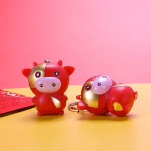 Lucky Red Cow 3D LED-Schlüssel ring mit Kuhstimme Moo Moo ~