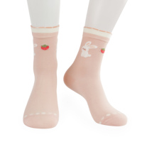 Chaussettes ras du cou personnalisées OEM pour femmes, 5 doigts, en coton jacquard rose, avec logo intégré, respirantes, antibactériennes, en Spandex/Coton