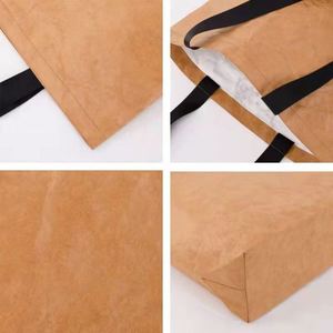 Sac fourre-tout en papier kraft durable et lavable avec logo personnalisé, réutilisable et imperméable, en Tyvek Dupont écologique, pour emballage cadeau et shopping - Product Image 4