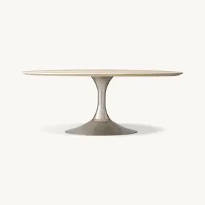 现代豪华大理石顶部金属石板餐厅石材椭圆形餐桌