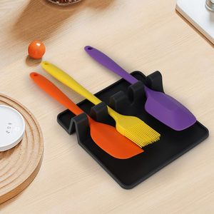 Factory Custom Food Grade <b>Silicone</b> <b>Utensil</b> Rest with Drip Tray 4 Slot Spoon Holder <b>Kitchen</b> Counter Organizer - Product Image 1