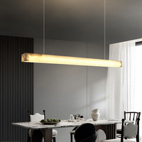 Lustre design pour table à manger, restaurant, cuisine, bar, décoration minimaliste, luminaire suspendu en marbre, lustre linéaire en albâtre