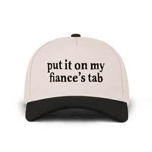 Casquette de baseball personnalisée bicolore avec les <span class=keywords><strong>mots</strong></span> « Put It on My Fiances Tab » brodés sur elle, casquette de baseball créative à cinq panneaux - Product Image 5