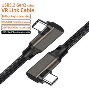 USB3.2 Gen2 VR LINK ข้อศอกคู่ Type-C 5A100W20Gbps สายเคเบิลข้อมูล Quest2 พร้อมองค์ประกอบ IC เกมจักรวาลวิดีโอโปรเจคเตอร์สาย