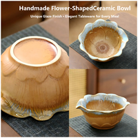 Bol à matcha en céramique et porcelaine rétro fait main, forme lotus, 450 ml, avec bec verseur, durable et polyvalent pour café, thé et usage quotidien.